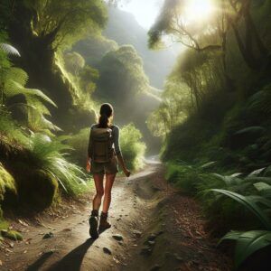 Woman leading outdoor trail.