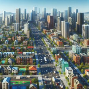 vibrant urban neighborhood aerial