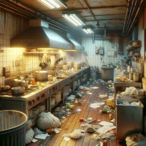 Dirty restaurant kitchen interior