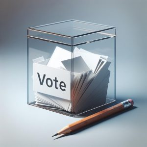 Ballot box with pencil.