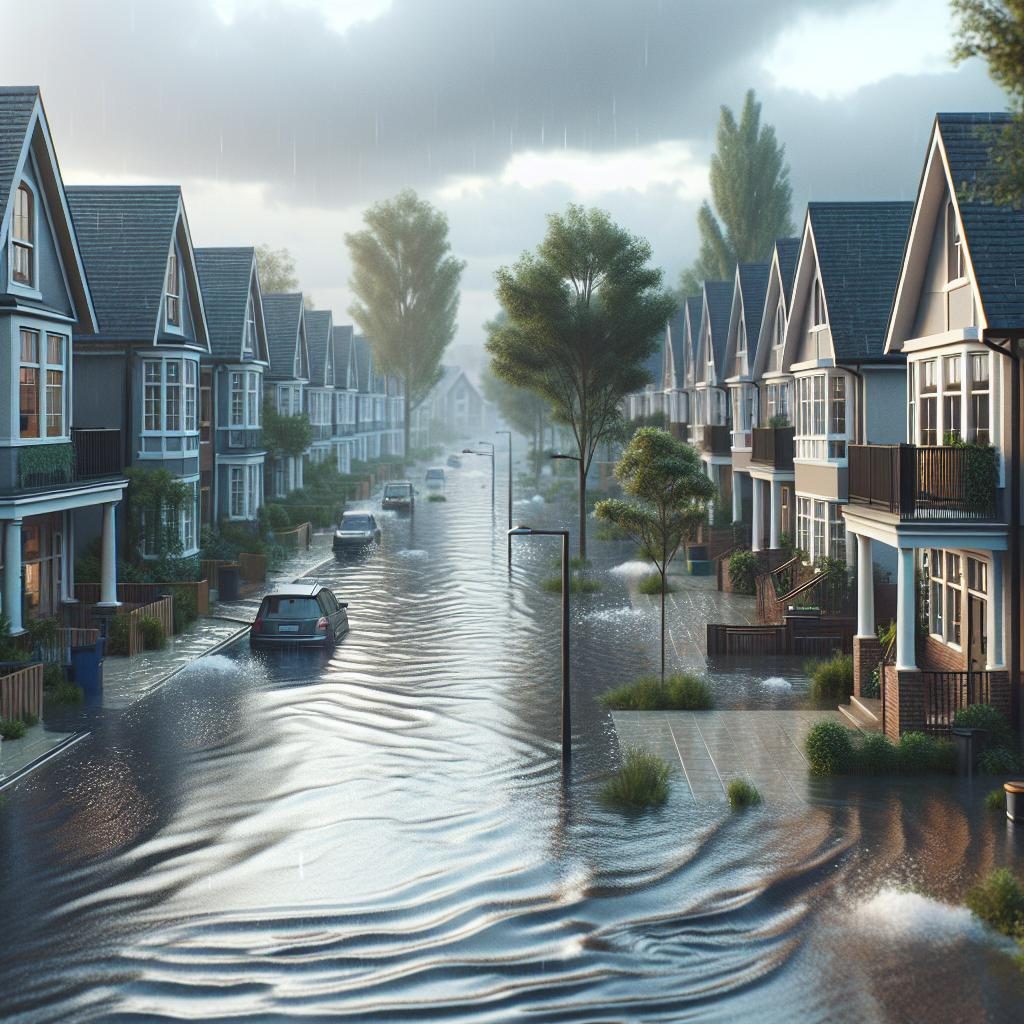 Flooded homes after rainfall