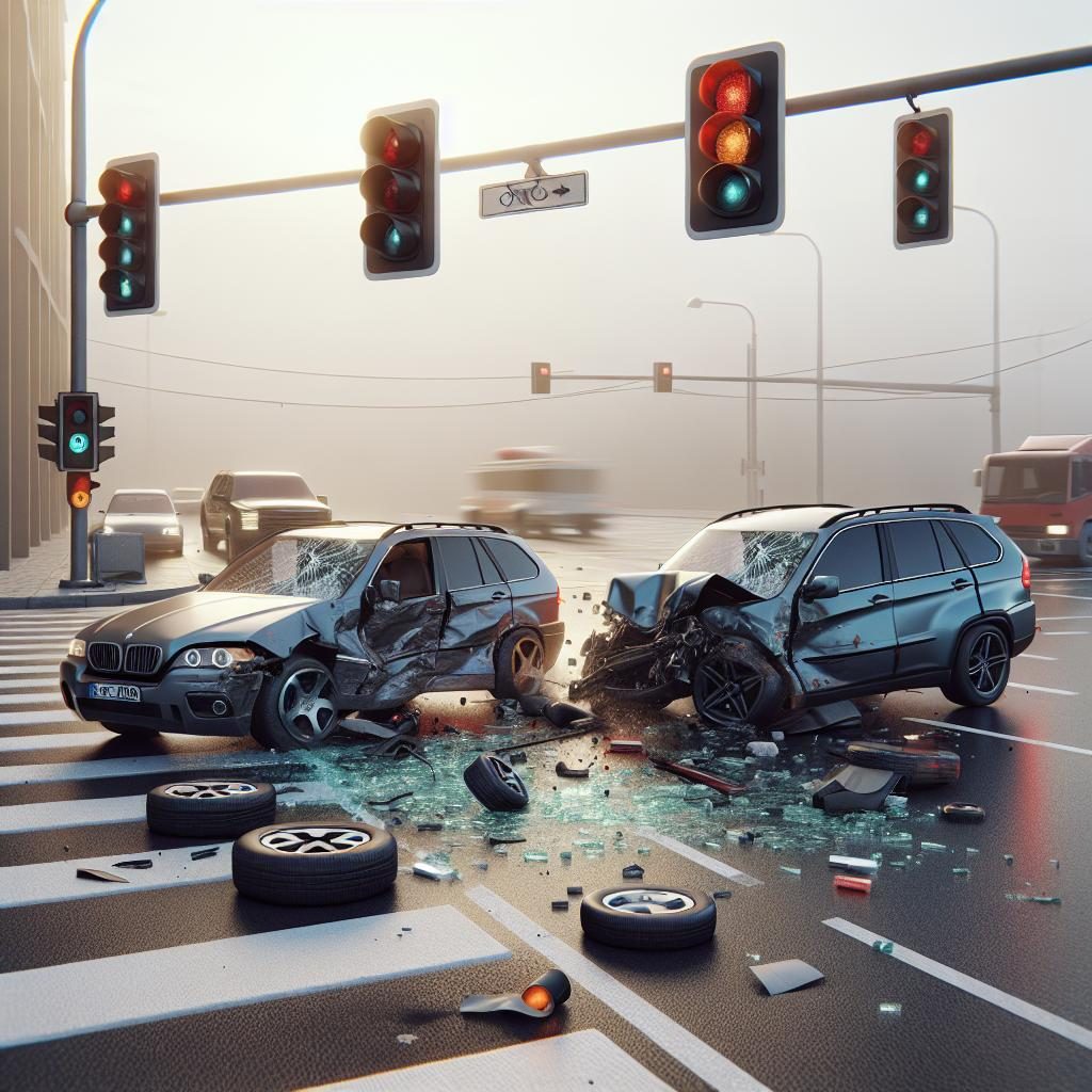 Wrecked car intersection scene