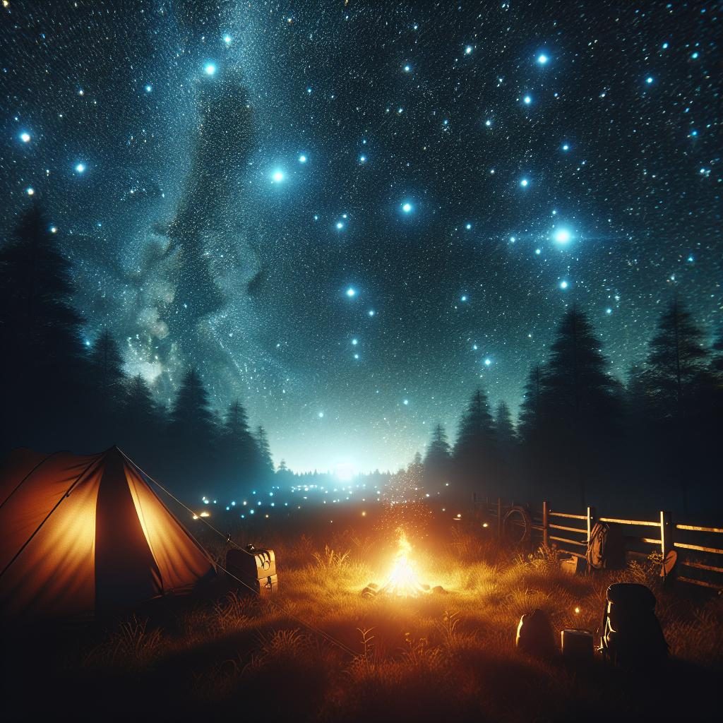 Starry night sky camping.