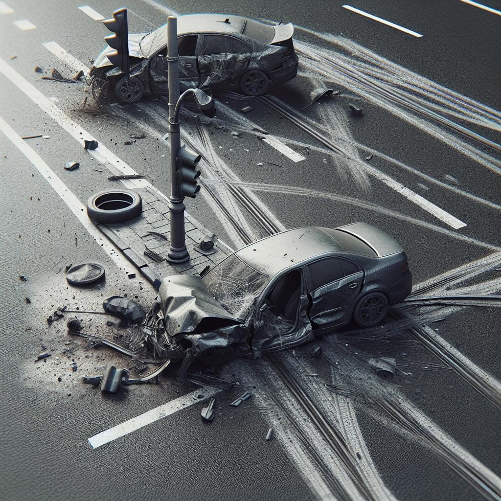 Car crash aftermath photo.