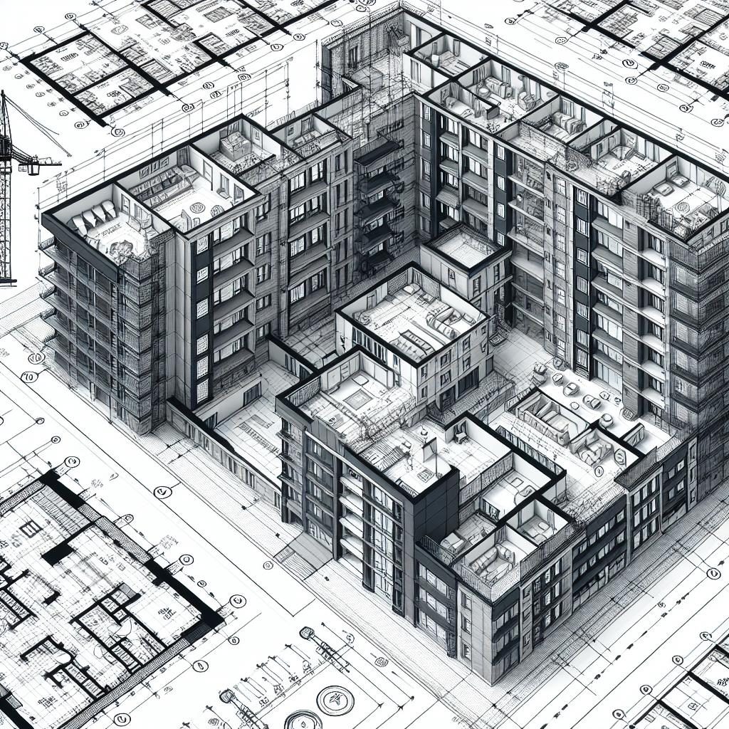 Apartment building blueprint details.