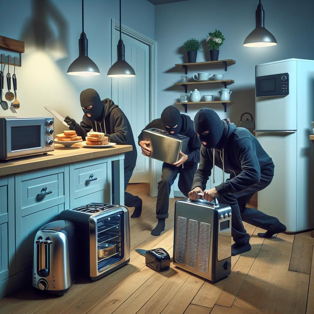 Thieves stealing kitchen appliances.