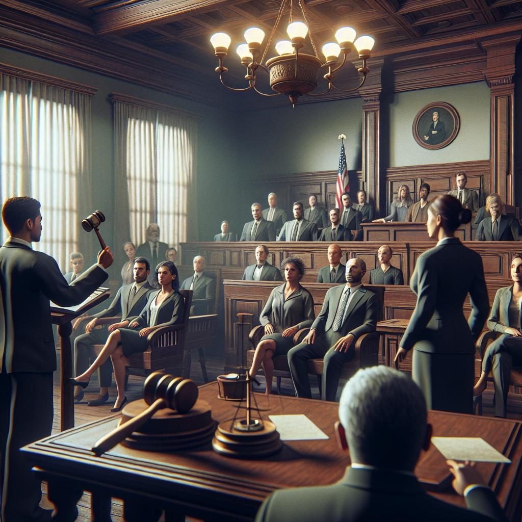 Courtroom drama illustration.