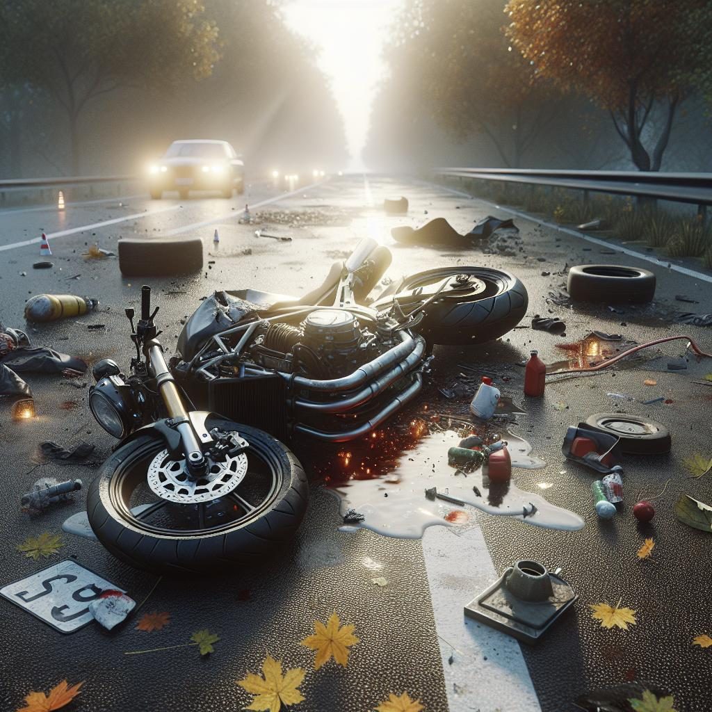 Motorcycle accident aftermath scene