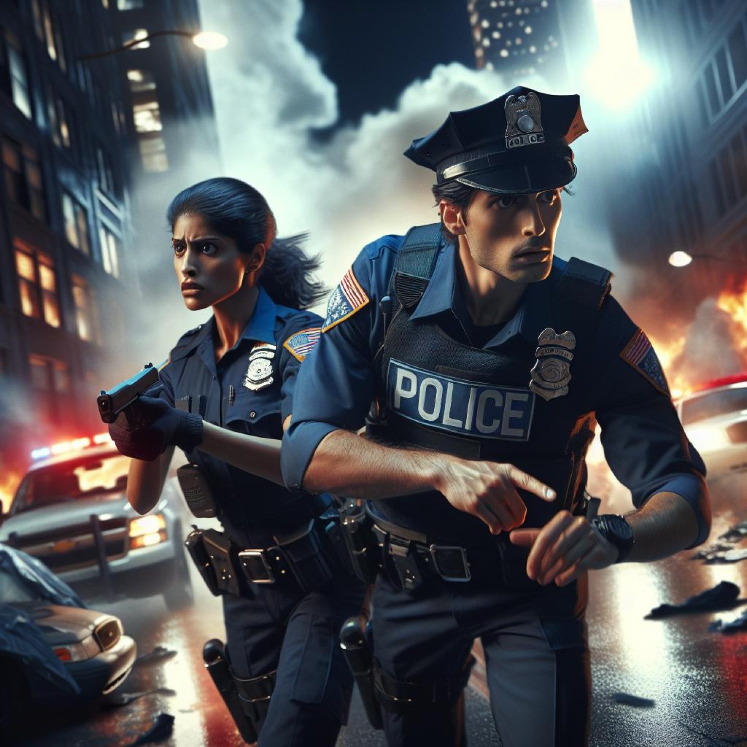 "Police officer heroism illustration"