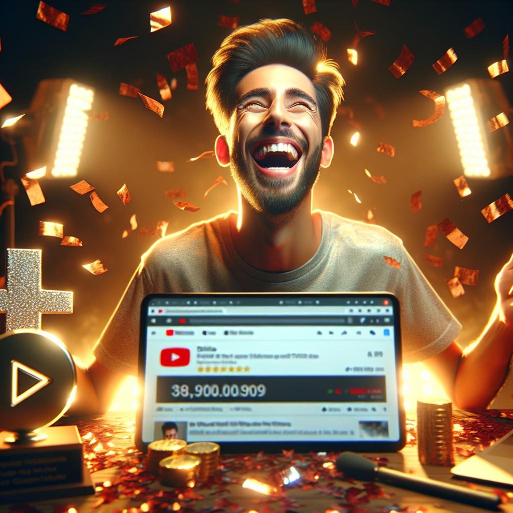 Happy YouTuber celebrating success.