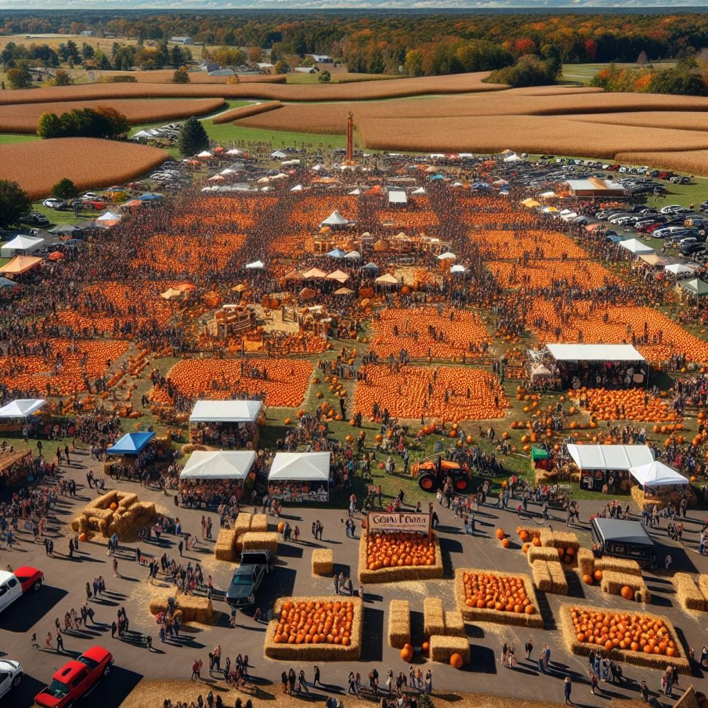 Pumpkin patch festival aerial.