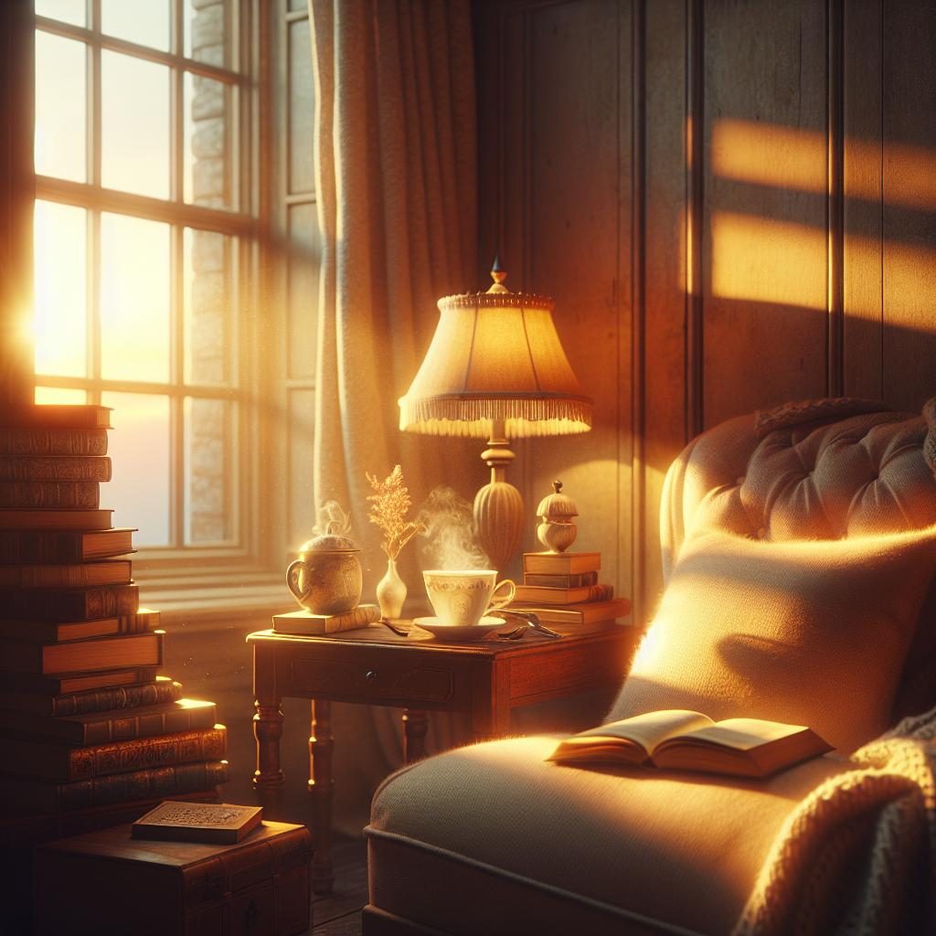 Cozy reading nook sunset.