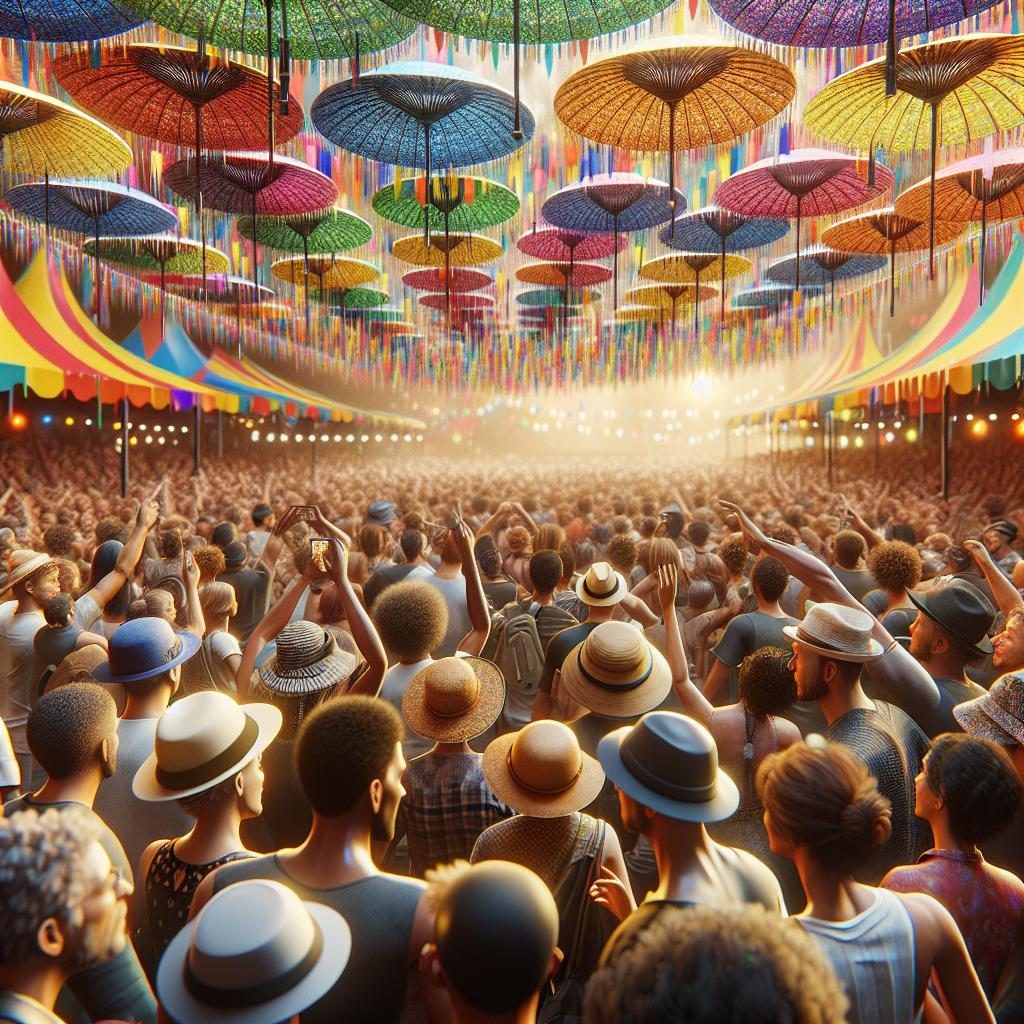 Music festival under umbrellas