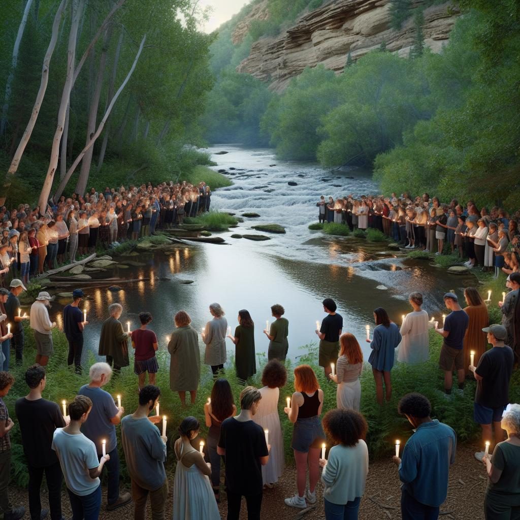 Community vigil by creek