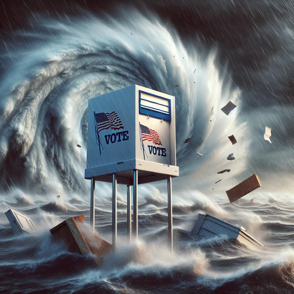 "Voting booth in hurricane"