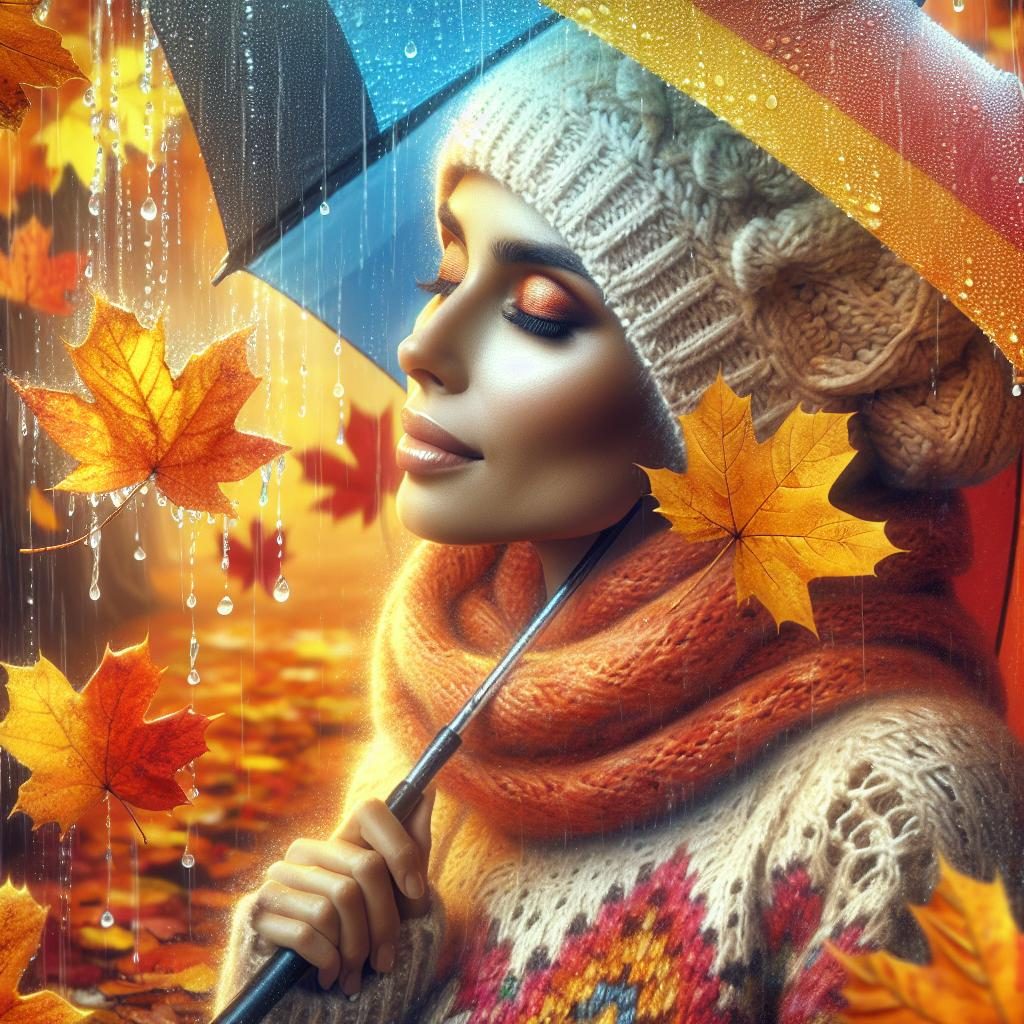 Autumn leaves and rain