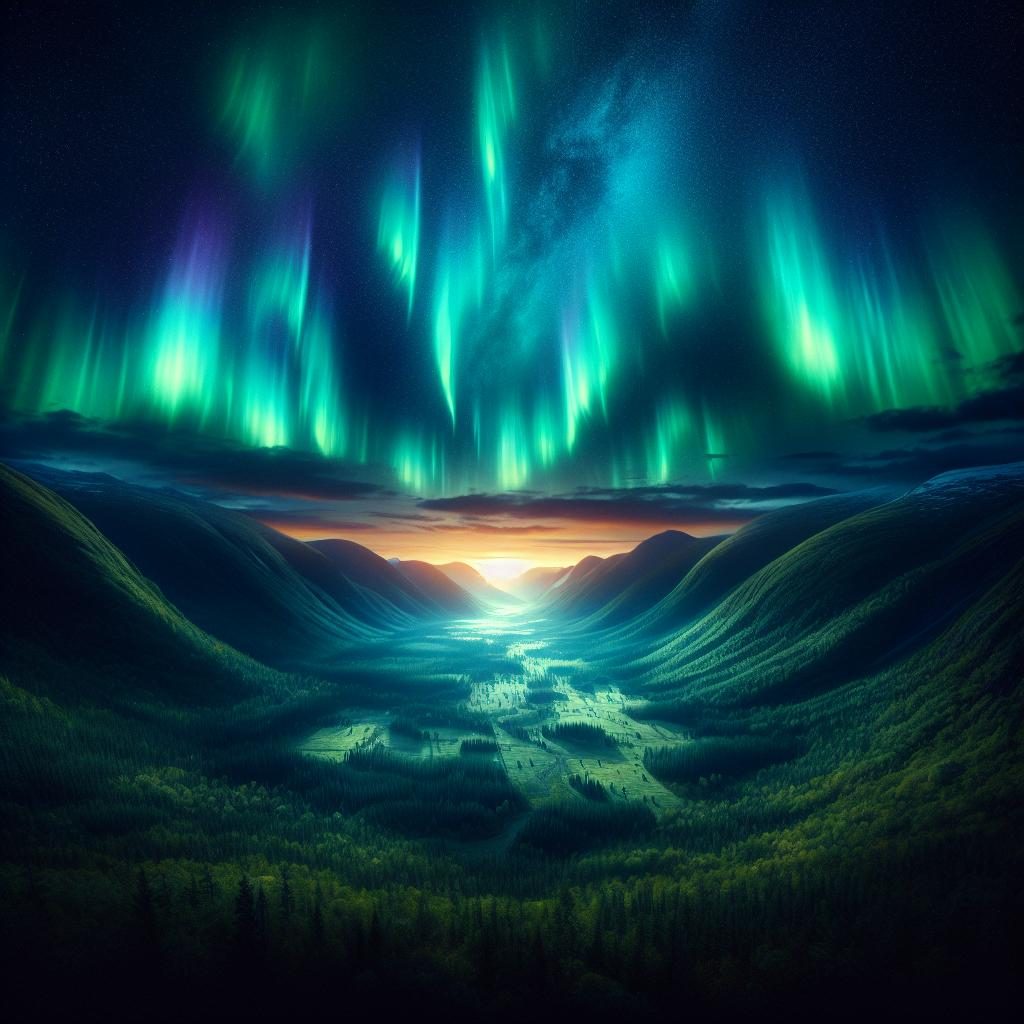 Vibrant Aurora Over Valley