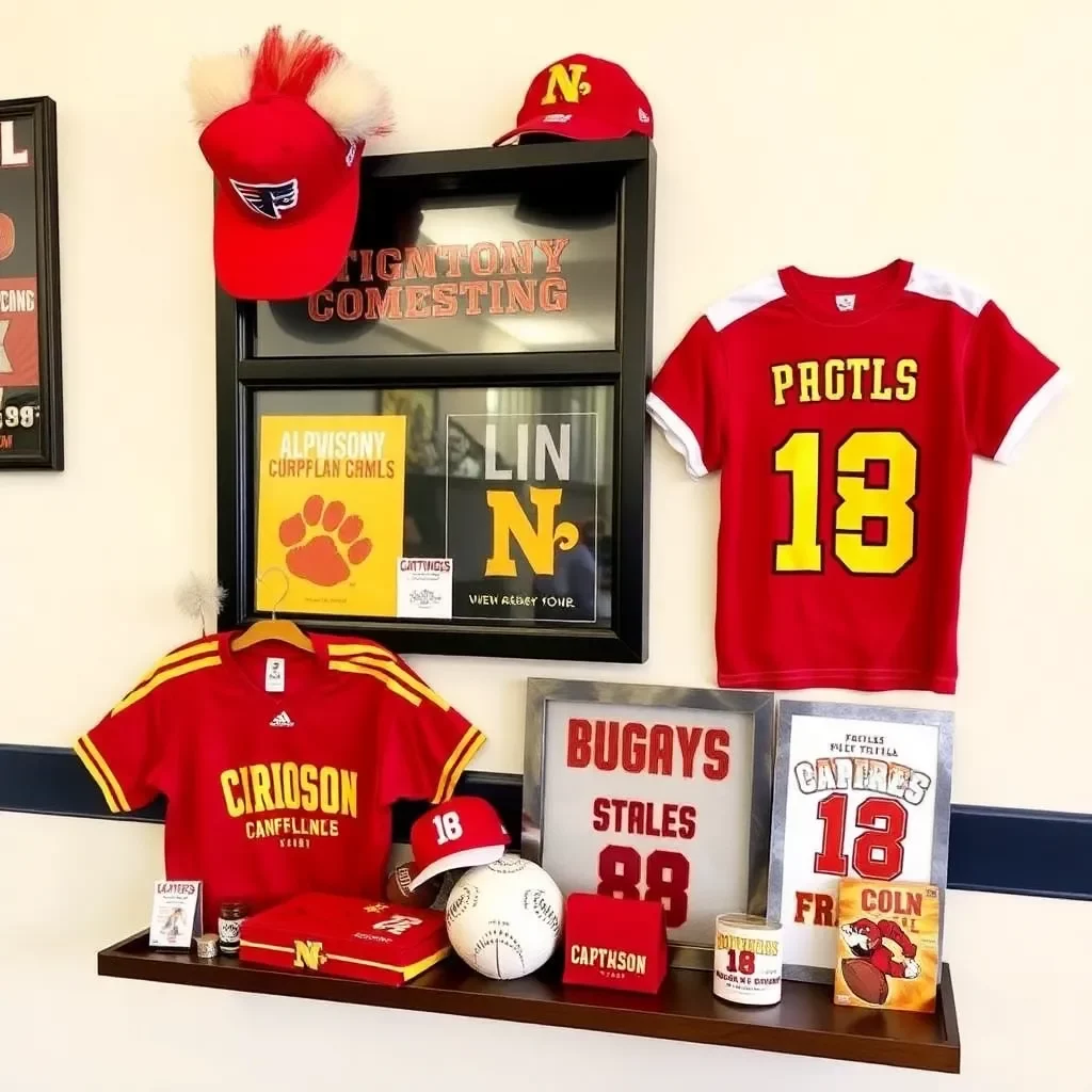 Crimson and gold sports memorabilia celebrating community pride.