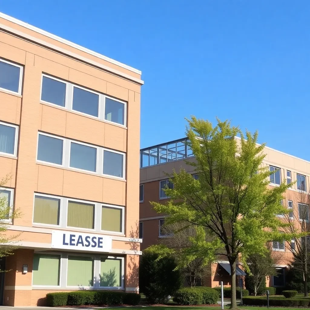 Campus buildings with "Lease Dispute" signage prominently displayed.