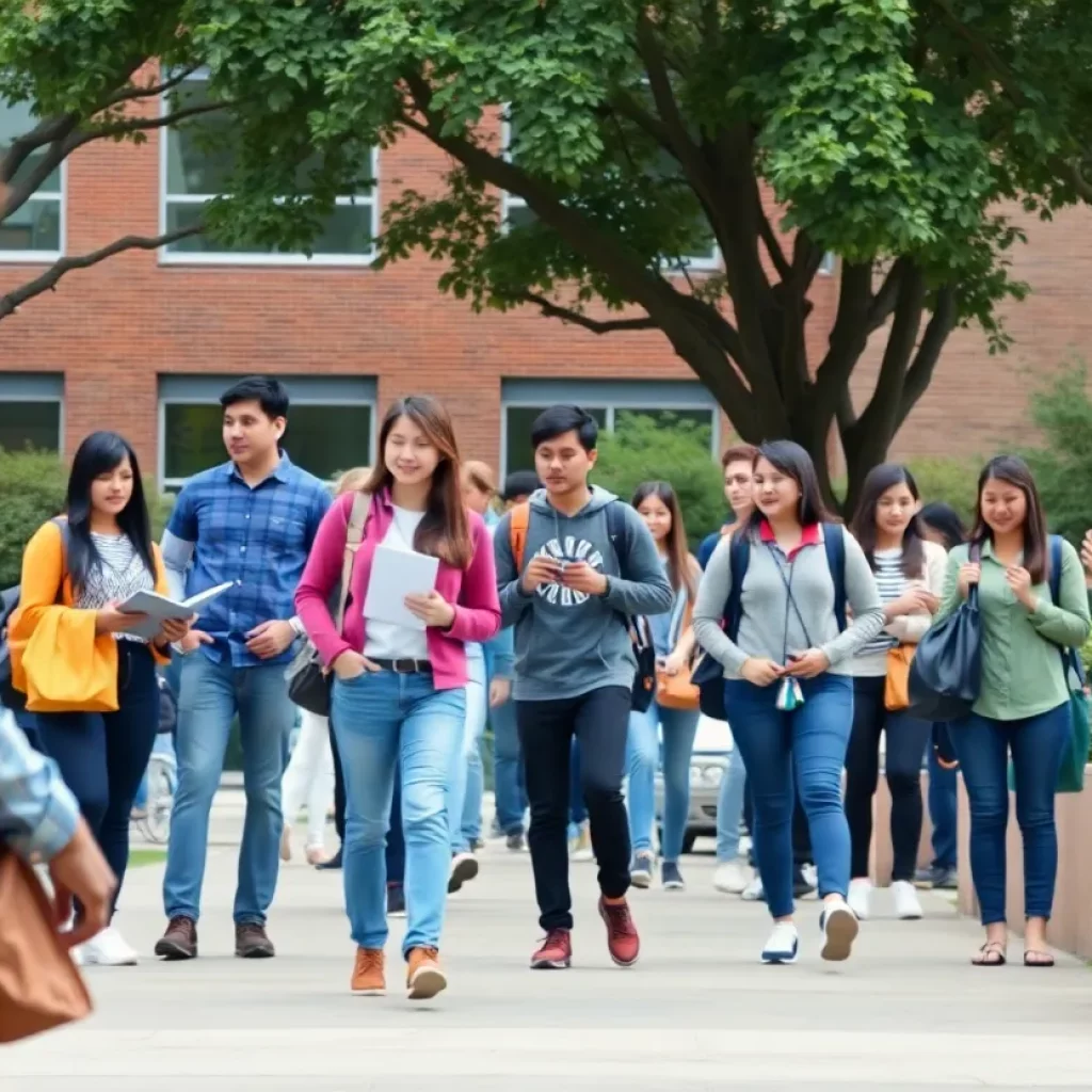 Students of various ethnic backgrounds studying together on Auburn University campus.