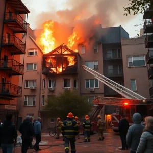 Firefighters tackling a blaze at an apartment complex in Huntsville.