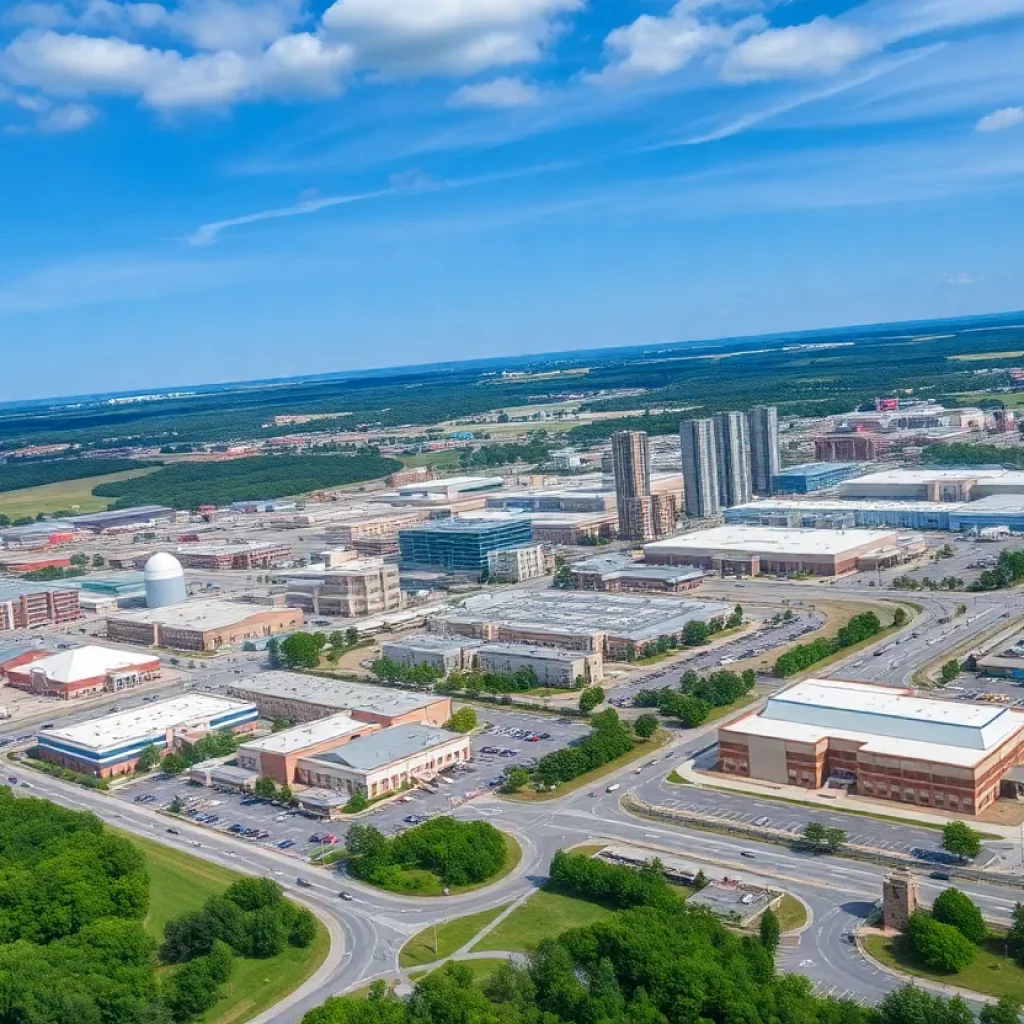 Aerial view of Huntsville with military installations