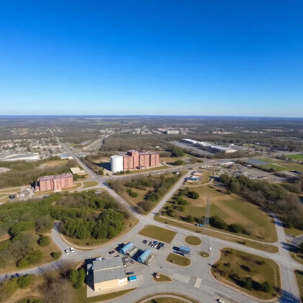 Aerial view of Huntsville missile defense technology facilities