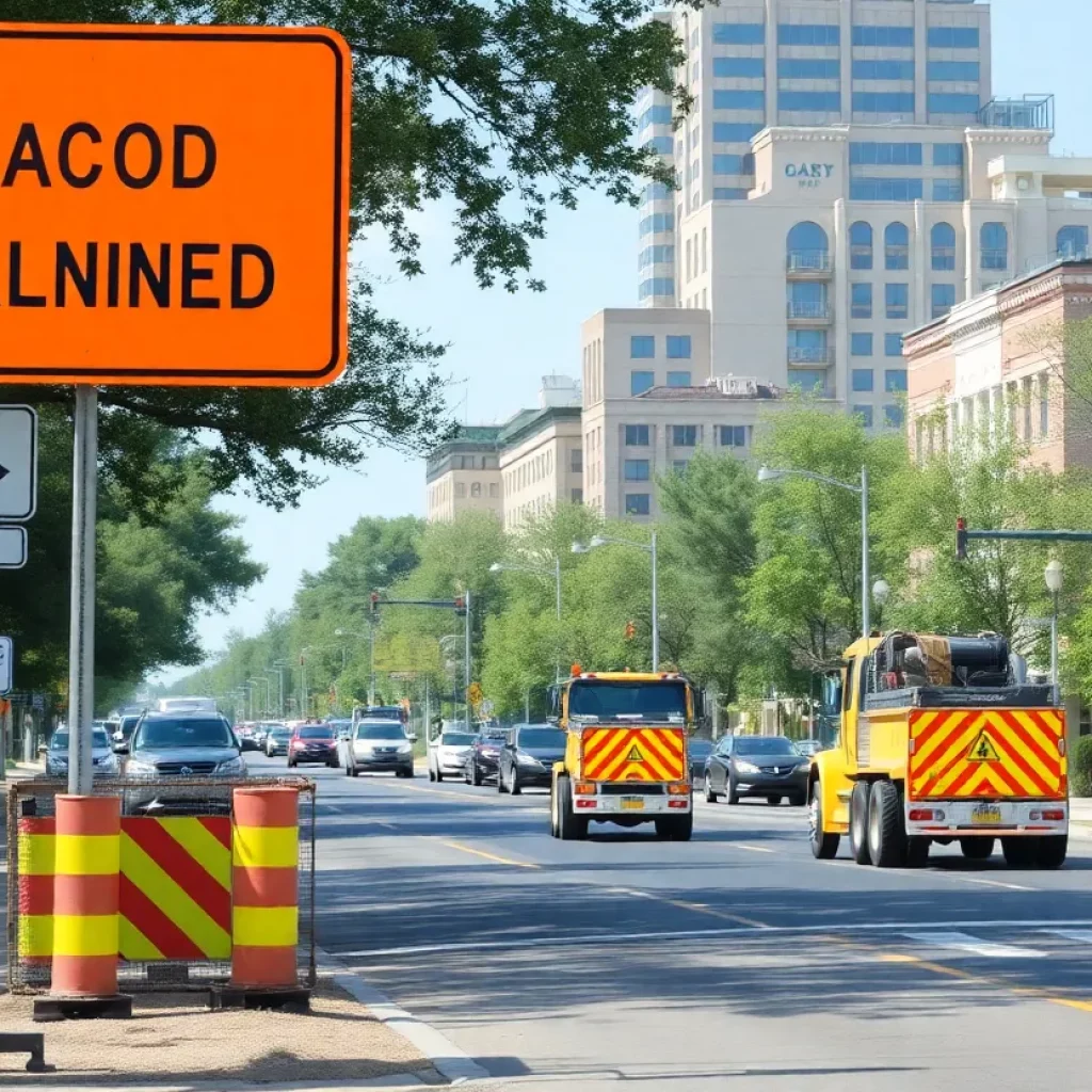 Construction workers resurfacing a road in Huntsville, AL