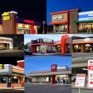 Collage of fast food restaurants in Lauderdale County with inspection score highlights