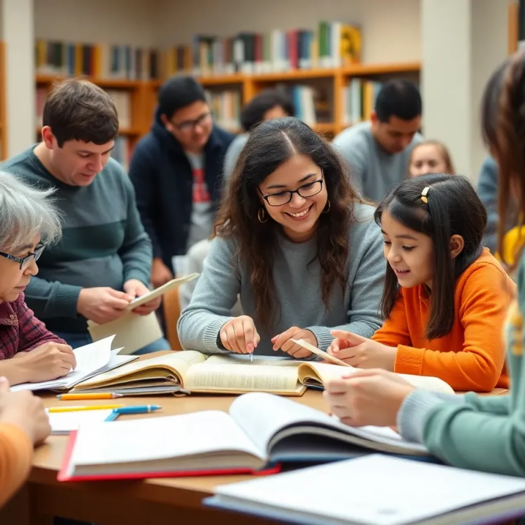 Community members participating in learning activities at a library in Huntsville.