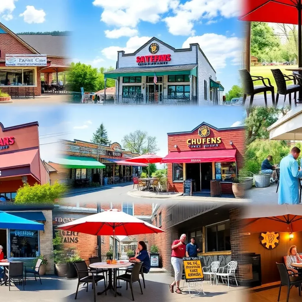 Collage of dining establishments in Madison County showcasing food safety