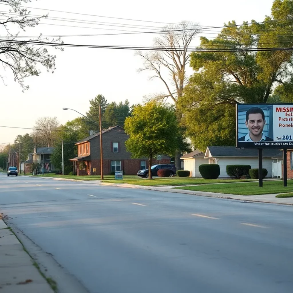 Empty Huntsville street with missing persons billboard