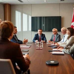 Canadian political leaders in a strategy meeting