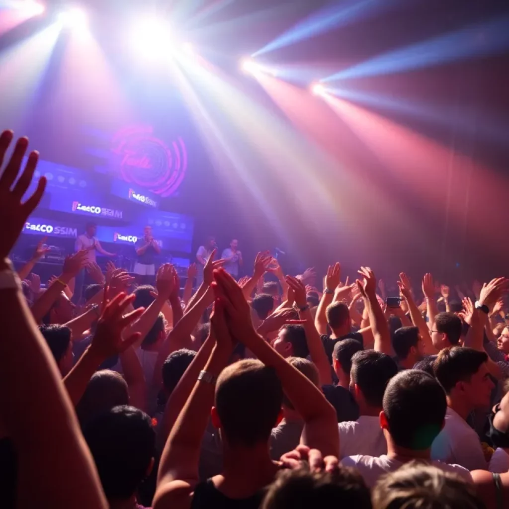 Energetic concert scene featuring a crowd enjoying a live performance.