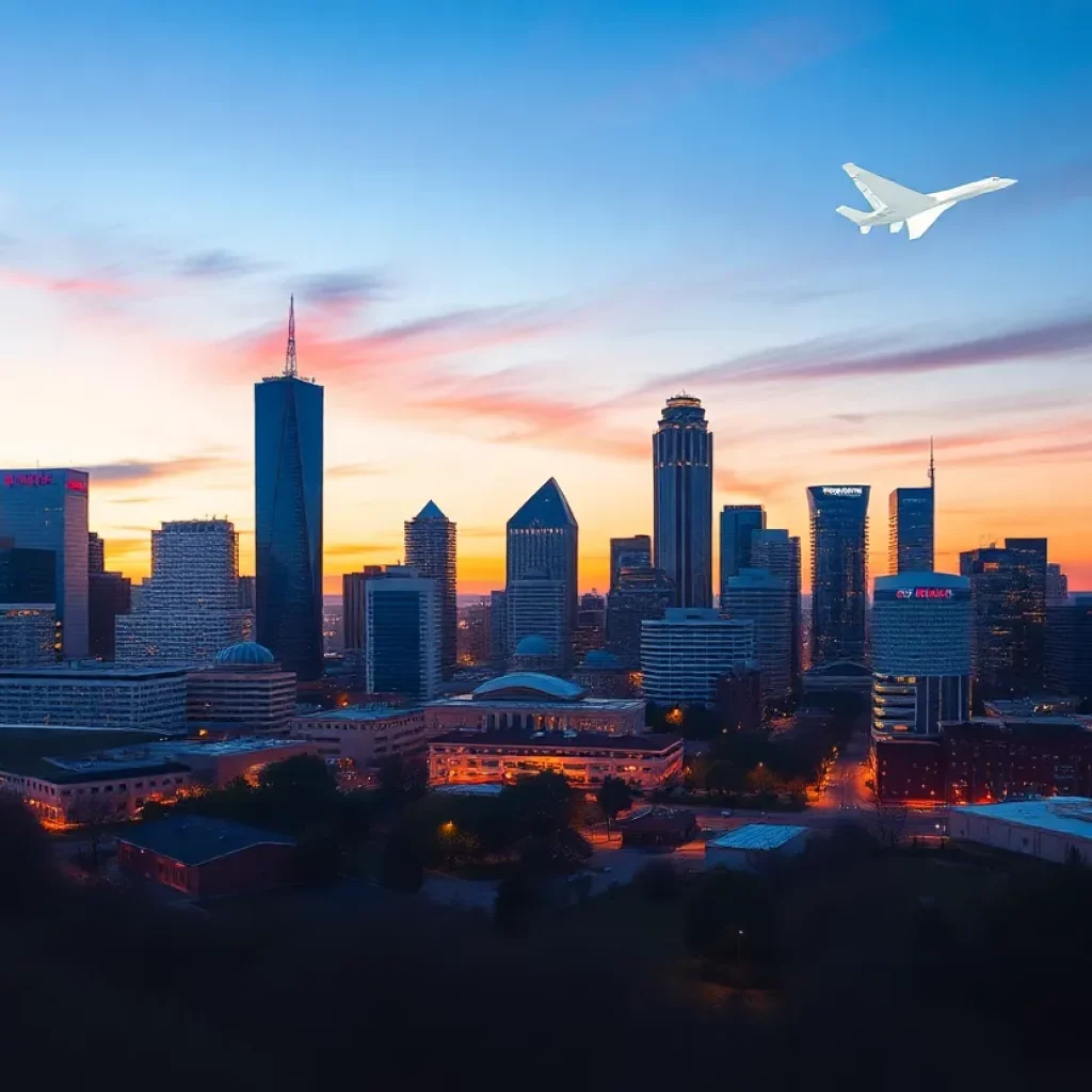 Huntsville Alabama skyline showcasing aerospace technology