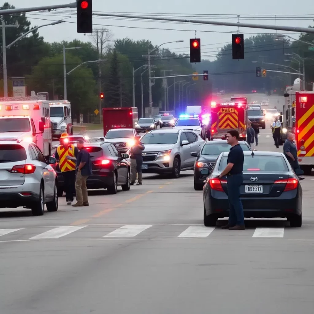 Scene of a multi-car collision in Huntsville, Alabama.