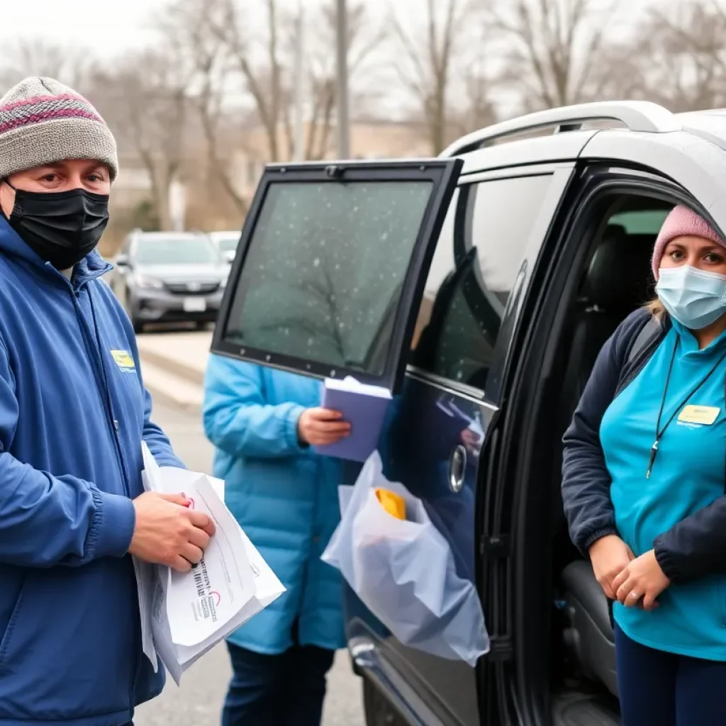 Volunteers assisting healthcare workers in Huntsville during severe weather