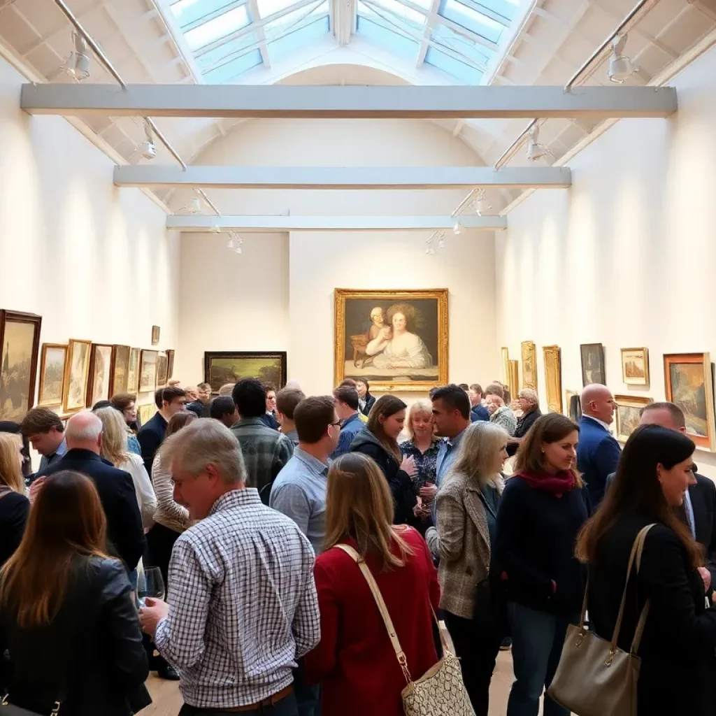 Guests enjoying wine and art at the Huntsville Museum of Art