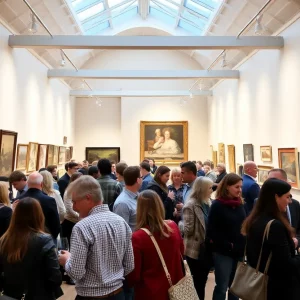 Guests enjoying wine and art at the Huntsville Museum of Art