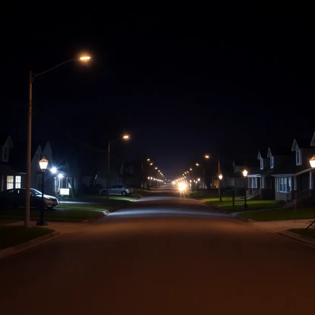 Darkened street in Huntsville during power outage