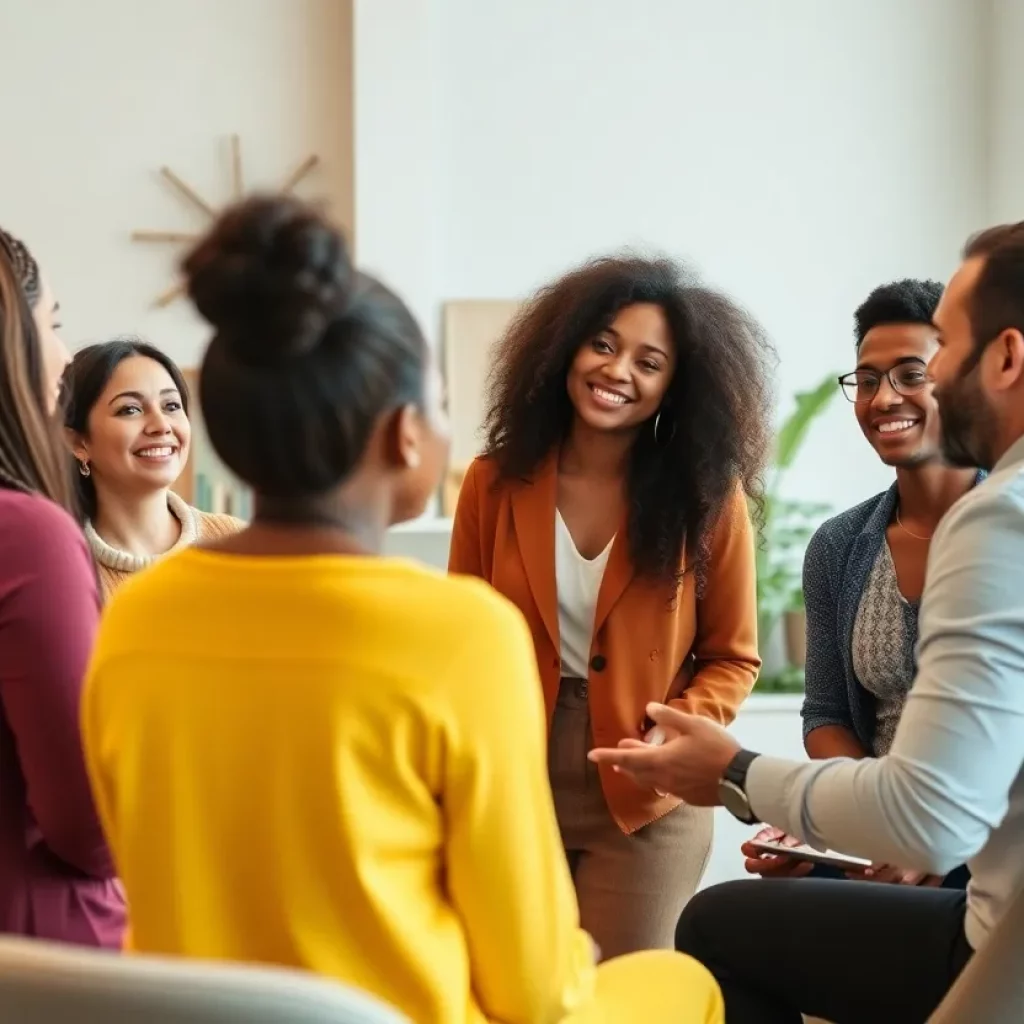 A diverse group participating in a coaching session focused on personal growth and empowerment.