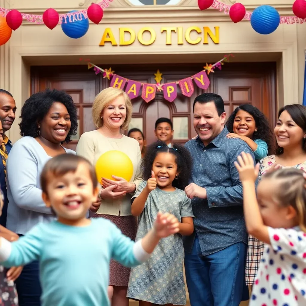 Families celebrating adoption at Madison County Courthouse