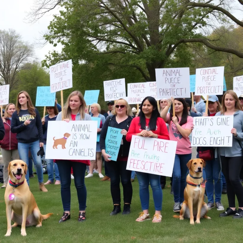 Residents rallying for animal protection laws in Madison County with dogs