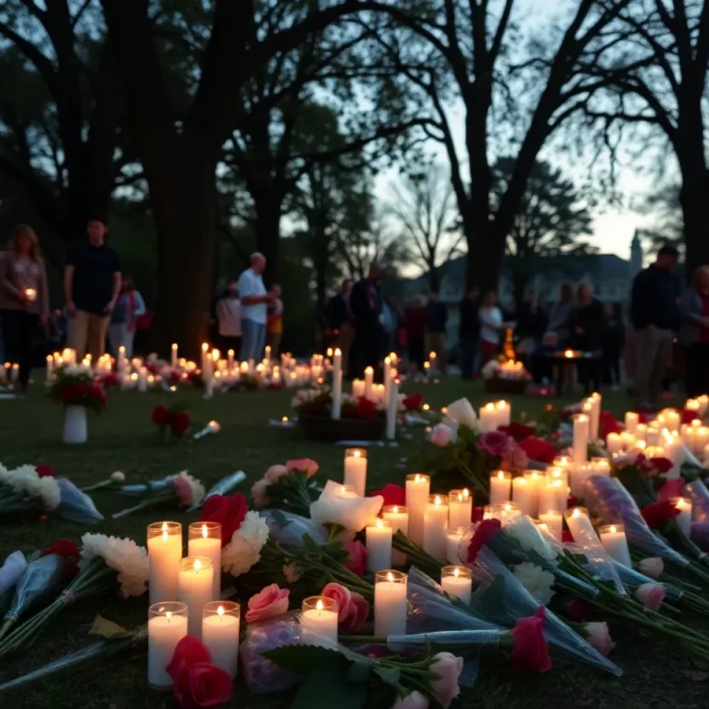 Memorial gathering with candles and flowers for victims of the New Orleans attack