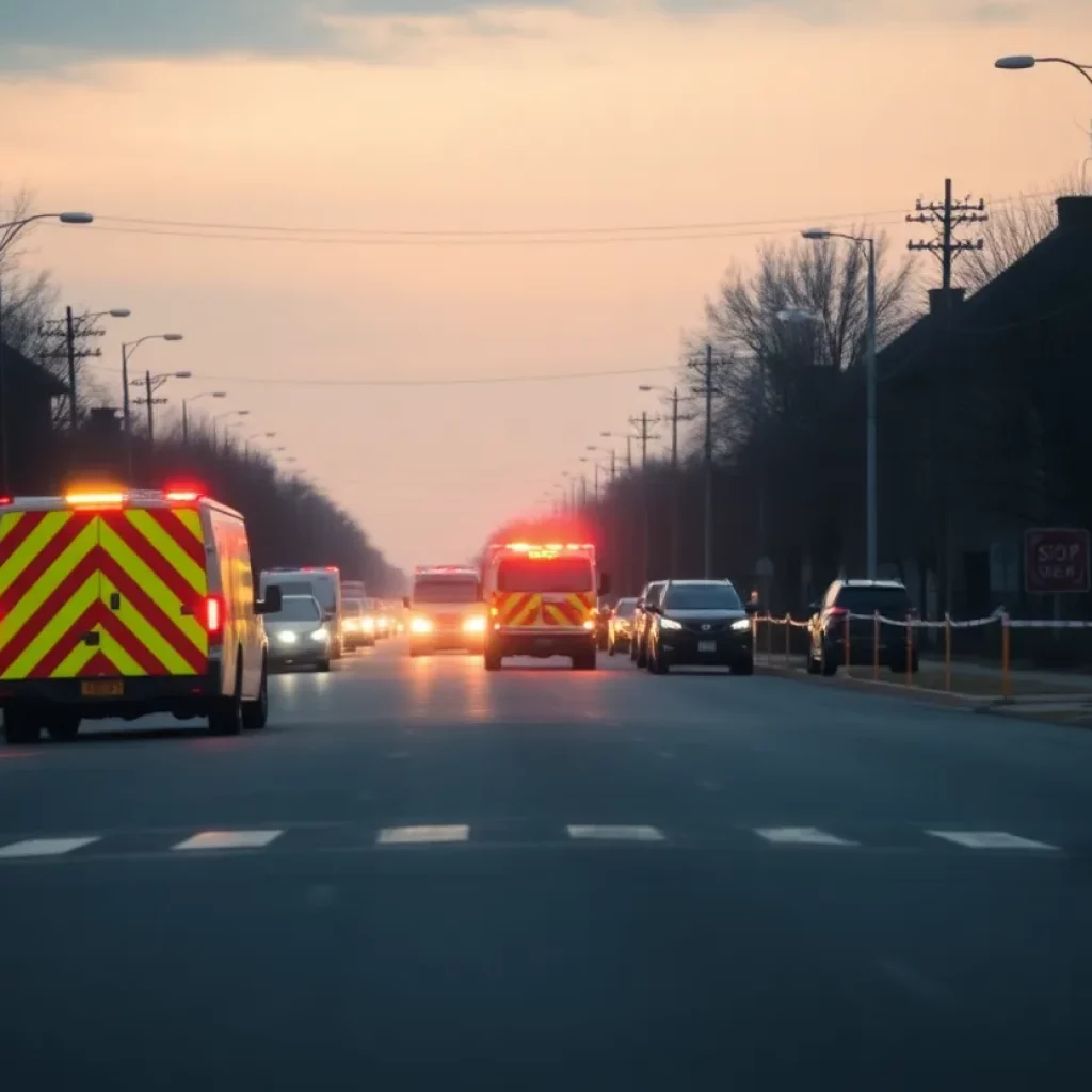 Emergency response vehicles at a traffic incident site in Madison County