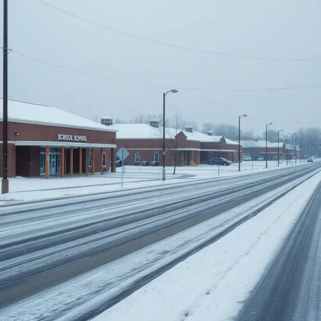 A snowy Alabama school during the winter storm