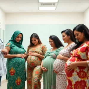 Diverse expectant mothers receiving prenatal care