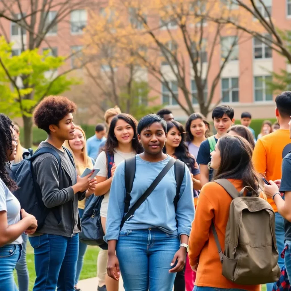 Students gathering on the University of Alabama campus emphasizing community support.