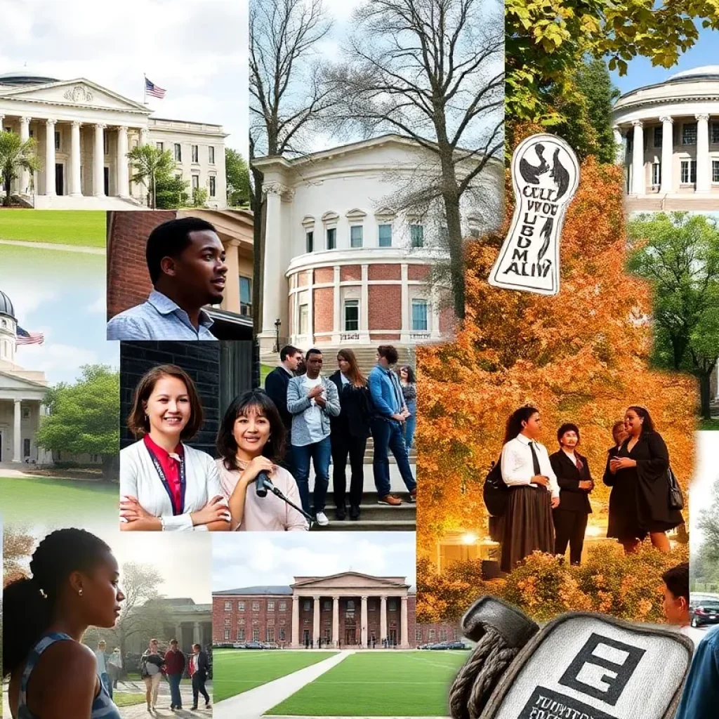 Collage of university campuses in Alabama showcasing diversity and inclusion discussions.