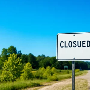 Road closure sign in Huntsville, Alabama